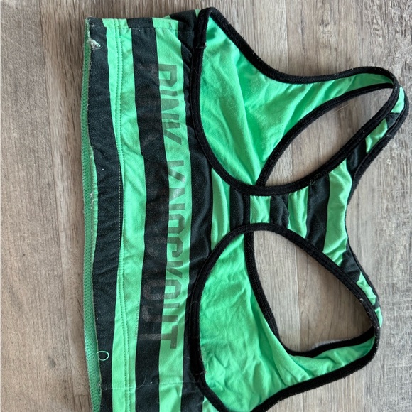 Green and Black Striped Bra Sports Athletic Teen Women Sm Pink Victoria Secret - Picture 2 of 3
